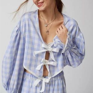 Urban Outfitters out from under tie bow Checkered Blouse